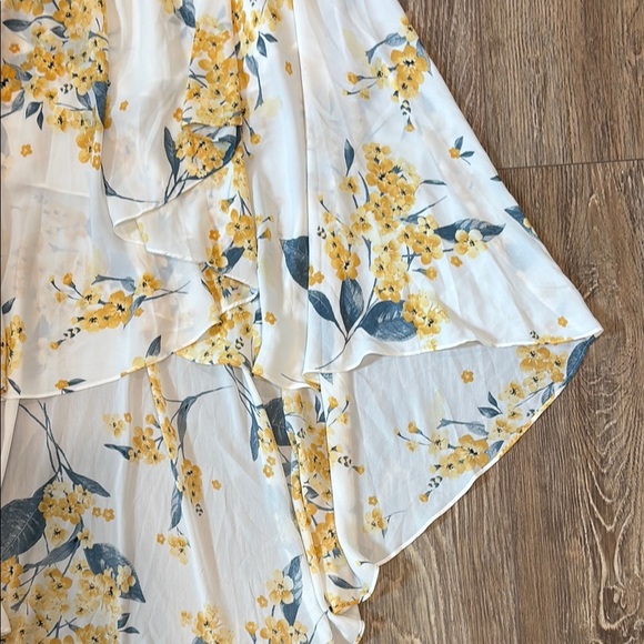 Lulus French Countryside White Yellow Floral Print High-Low Dress Women's Small - Picture 7 of 15